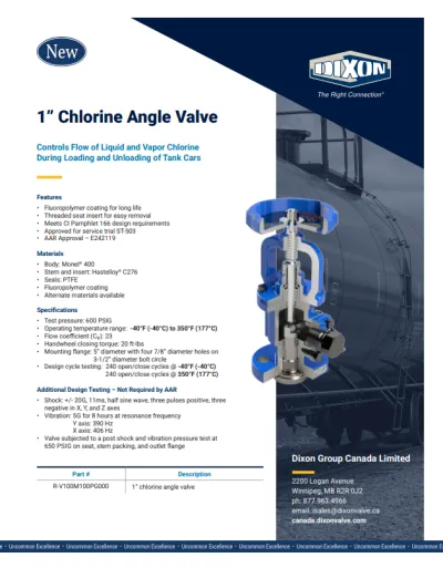 1" Chlorine Angle Valve